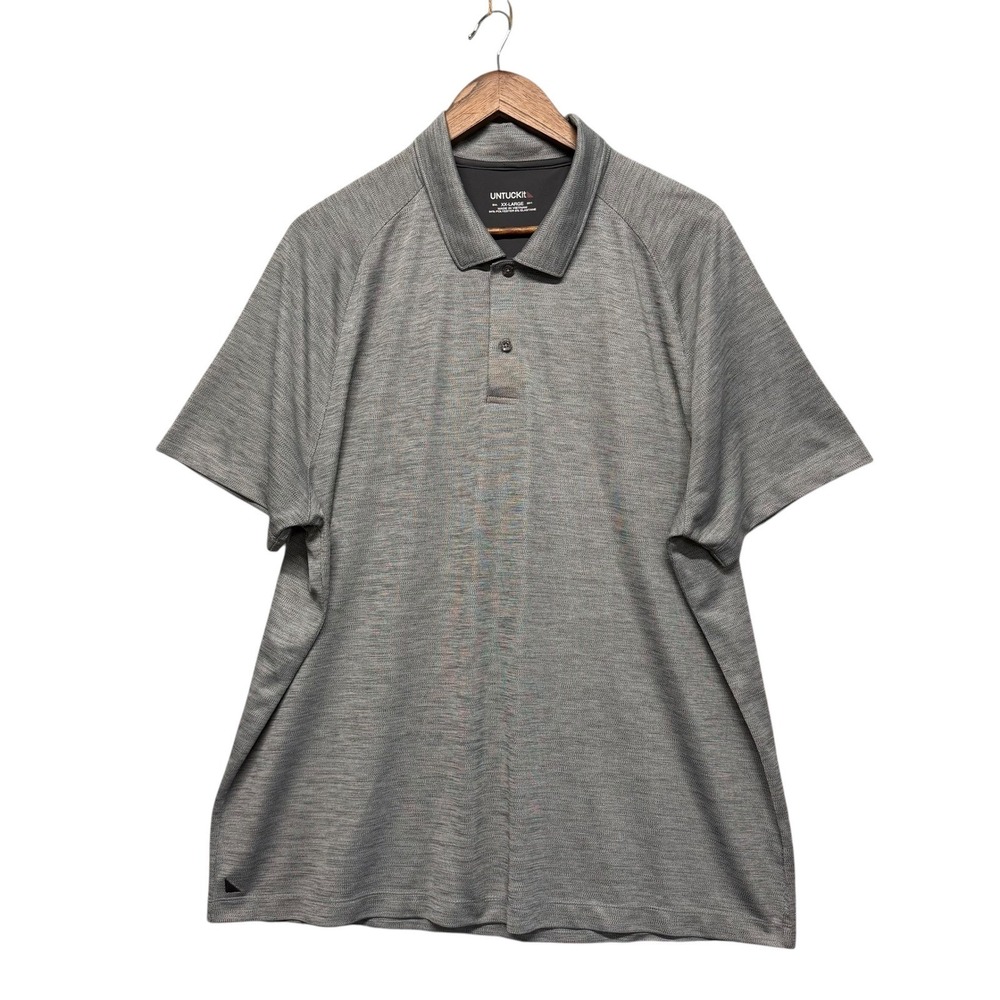UNTUCKit Polo Shirt Mens XXL Grey Performance Golf Stretch Heather Short‎ Sleeve